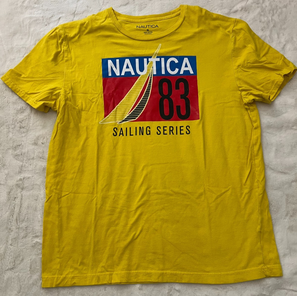 Nautica Sailing Series 83 T Shirt Mens XL Yellow Graphic Logo 100% Cotton